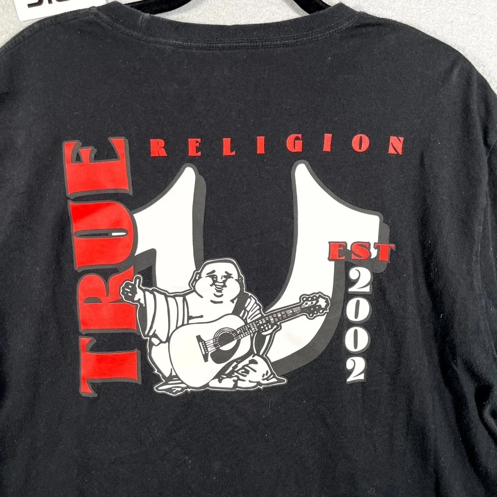 True Religion T Shirt Mens XL Black Logo‎ Buddha Cotton Short Sleeve Pullover